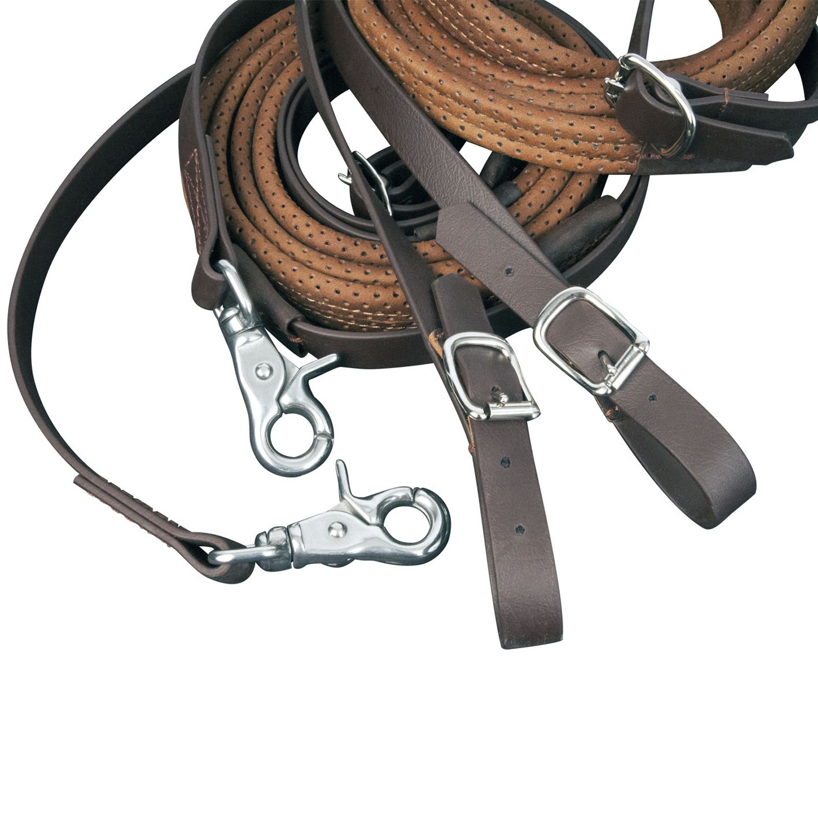 Rênes cuir perforé doublé biothane  - Sellerie Gaston Mercier